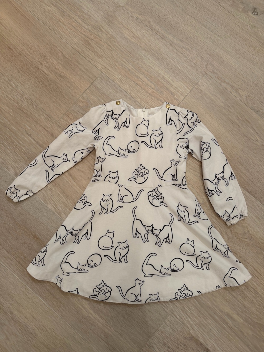 Jacadi Girls’ Cream Corduroy Dress with Cat Print